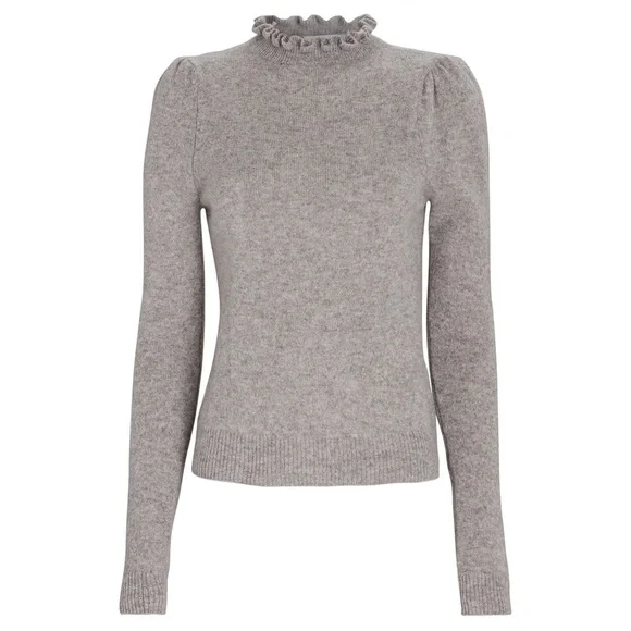 SOLD - NWT Frame Josefine Ruffle Neck Puff Sleeve Cashmere Sweater in Grey S - Picture 4 of 14